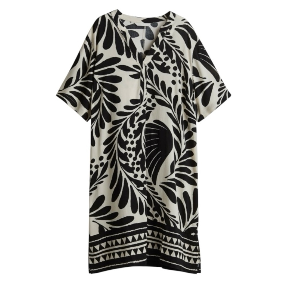 H&M Viscose Tunic Dress Black White Dress Extra Large XL